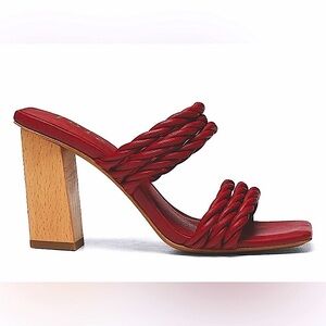 Joie Size 8.5 Wine Leather Wooden Heeled Slip On Sandals